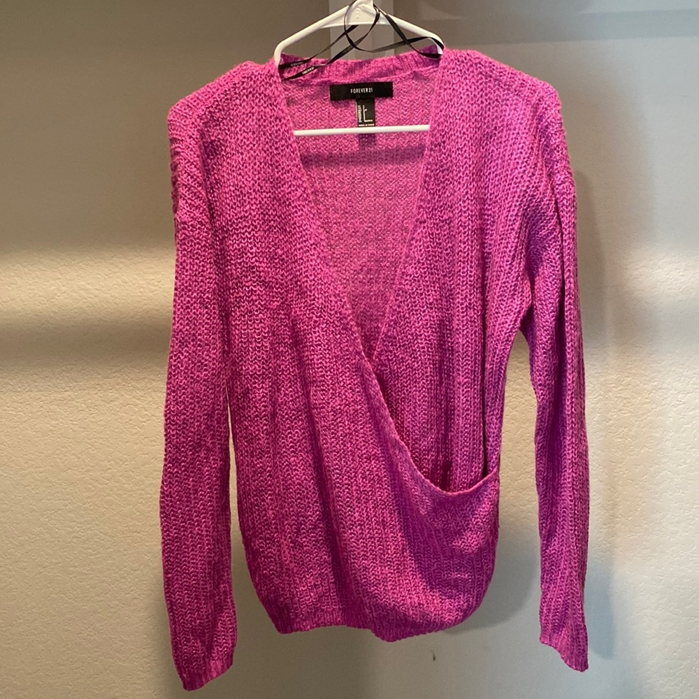 Forever 21 Fuschia Surplice Sweater